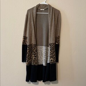 First Love Tan and Black Leopard Cardigan Size Small